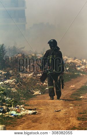 Fire In Steppe. Forest And Steppe Fire Completely Destroy Fields And Steppes During Severe Droughts.