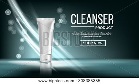 Cleanser Product Blank Tube Landing Page . Cosmetic Bottle Package For Cleanser Face Or Hand Cream. 