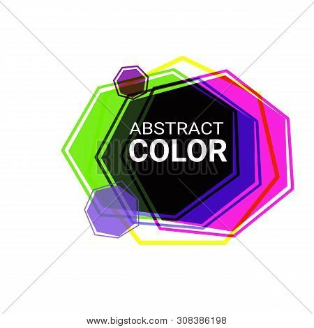 Abstract Graphic Forms. Pink, Blue, Green, Purple, Violet Heptagons. Irregular Shapes, Frames, Trans