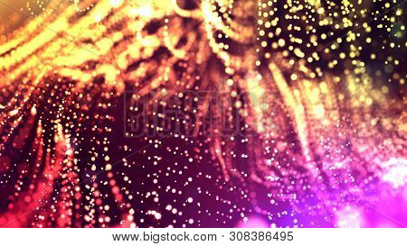 Glow Particles Are In Air As Science Fiction Of Microcosm Or Macro World Or Sci-fi. 3d Rendering Of 