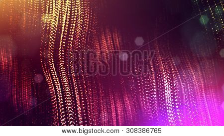 Glow Particles Are In Air As Science Fiction Of Microcosm Or Macro World Or Sci-fi. 3d Rendering Of 