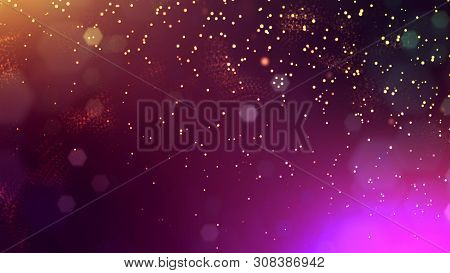 Glow Particles Are In Air As Science Fiction Of Microcosm Or Macro World Or Sci-fi. 3d Rendering Of 