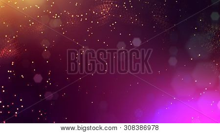 Glow Particles Are In Air As Science Fiction Of Microcosm Or Macro World Or Sci-fi. 3d Rendering Of 