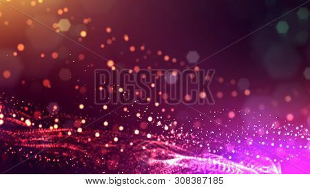 Glow Particles Are In Air As Science Fiction Of Microcosm Or Macro World Or Sci-fi. 3d Rendering Of 