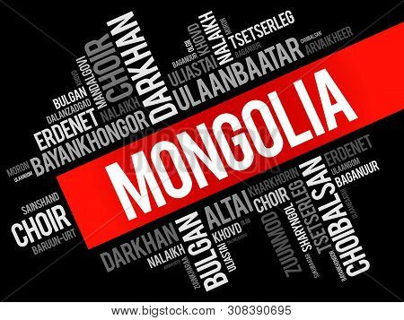 List Of Cities And Towns In Mongolia, Word Cloud Collage, Business And Travel Concept Background