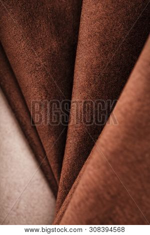 Brown Velor Textural Background Pattern. Gorgeous Elastic Velor Fabric Has A Velvet Pile, Shine And