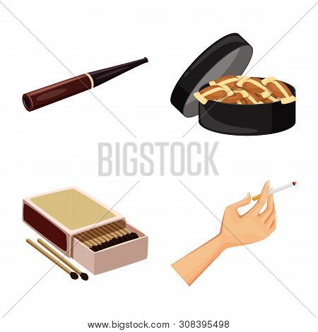 Vector Design Of Cigarette And Tobacco Logo. Set Of Cigarette And Nicotine Vector Icon For Stock.