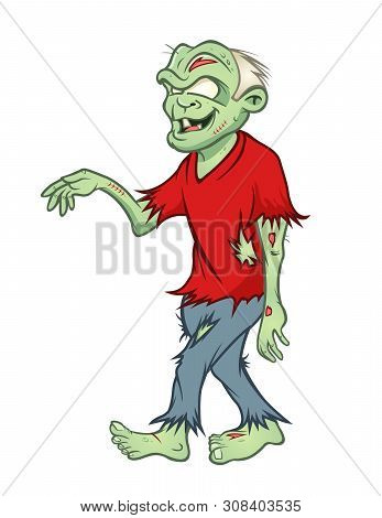 Cartoon Vector Illustration Of A Walking Zombie