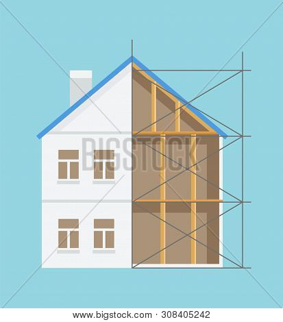 Building Construction, Logs Indoor, Windows And Chimney, Half Built House, Engineering Occupation, I