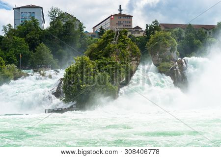 Neuhausen Am Rheinfall, Switzerland - 23 July 2019. Waterfall On The River Rhine In The City Neuhaus