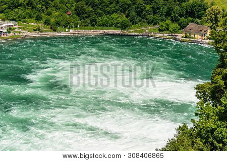 Neuhausen Am Rheinfall, Switzerland - 23 July 2019. Waterfall On The River Rhine In The City Neuhaus