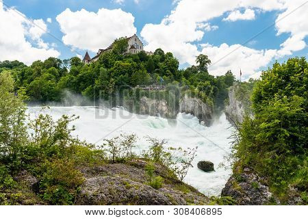 Neuhausen Am Rheinfall, Switzerland - 23 July 2019. Waterfall On The River Rhine In The City Neuhaus