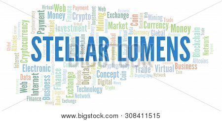 Stellar Lumens Cryptocurrency Coin Word Cloud. Word Cloud Made With Text Only.