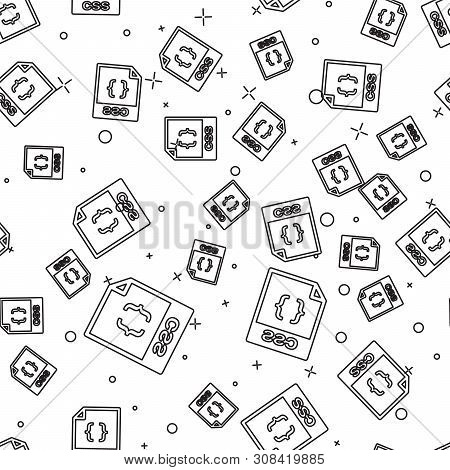 Black Css File Document Icon. Download Css Button Icon Isolated Seamless Pattern On White Background