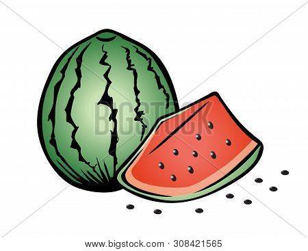 Cartoon Vector Illustration Of A Watermelon With Seeds