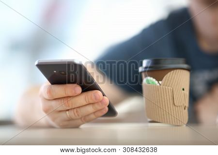 Minsk, Belarus - January 02, 2019 : Male Hand Hold Smartphone Samsung. Illustrative Editorial
