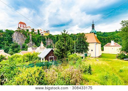 View Of Beautiful Castle Vranov Nad Dyji, Moravian Region In Czech Republic. Ancient Chateau Built I
