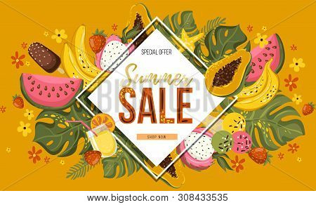 Summer Sale Horizontal Banner. Modern Graphic Design. Vector Eps10