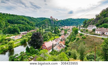 View Of Beautiful Castle Vranov Nad Dyji, Moravian Region In Czech Republic. Ancient Chateau Built I