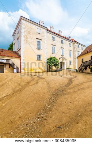 View Of Beautiful Castle Vranov Nad Dyji, Moravian Region In Czech Republic. Ancient Chateau Built I