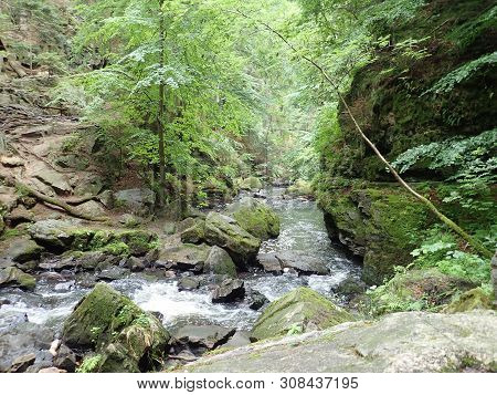 Beautiful Valley Of Wild Doubrava River In Bohemian Highlands In Checz Republic