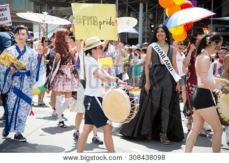 2018 JUNE 24 NEW YORK: NYC Pride March participants from PMBpride on the 5th Ave parade route.