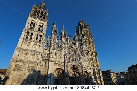 Rouen Cathedral Is A Roman Catholic Church In Rouen, Normandy. The Cathedral Is In The Gothic Archit