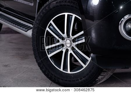 Novosibirsk, Russia - June 22, 2019:  Nissan Pathfinder, Close-up Of The Alloy Wheel. Photography Of