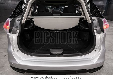 Novosibirsk, Russia - June 22, 2019:  Nissan X-trail,  Close-up Of The Open Trunk, Front View. Photo