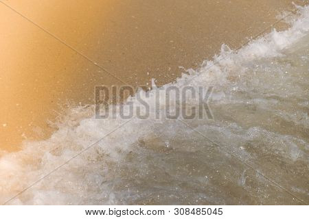 Beach Top View With Wave Foam. Stock Photo Image Of Blue Color Of Ocean Water, Sea Surface. Soft Blu
