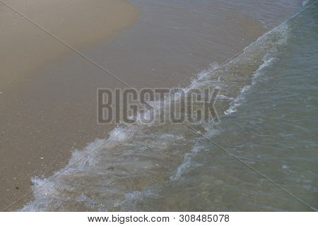 Beach Top View With Wave Foam. Stock Photo Image Of Blue Color Of Ocean Water, Sea Surface. Soft Blu