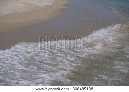 Beach Top View With Wave Foam. Stock Photo Image Of Blue Color Of Ocean Water, Sea Surface. Soft Blu