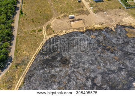 Heavy Smoke In Steppe. Forest And Steppe Fires Destroy Field, Steppes During Severe Droughts. Fire,