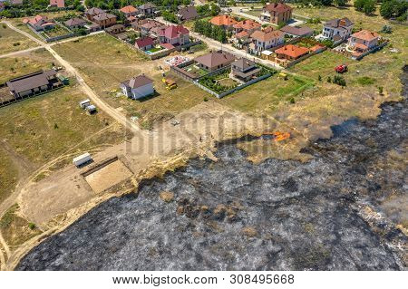 Heavy Smoke In Steppe. Forest And Steppe Fires Destroy Field, Steppes During Severe Droughts. Fire,