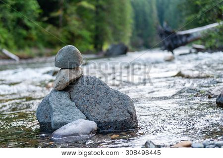 Boulders Stacked Into A Formation Of Rocks In The Cowlitz River, Near The La Wis Wis Campground. Was