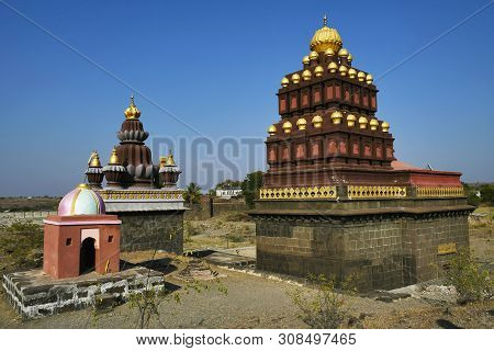 Shiva And Ganesh Temple Complex On The Other Side Of River Opposite Vitthal Temple, Palashi, Parner,