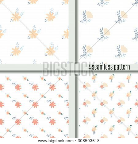 Set Seamless Pattern Bouquets Of Simple, Clear, Ordinary Flowers Bright And Cute