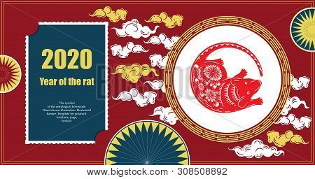 Vector Image Of A Rat. The Symbol Of 2020. Horizontal Banner. Template For Postcard, Brochure, Page,