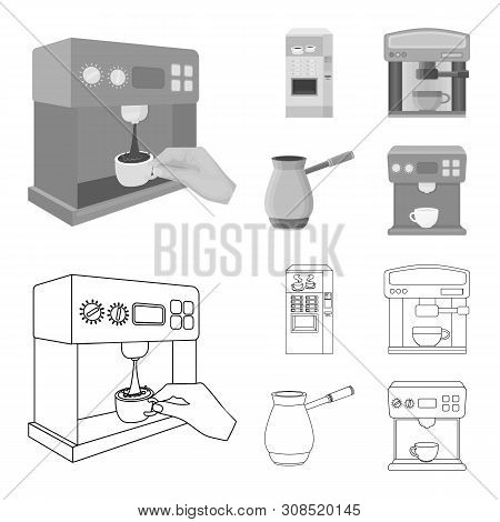 Vector Illustration Of Coffee And Machine Sign. Collection Of Coffee And Kitchen Stock Vector Illust