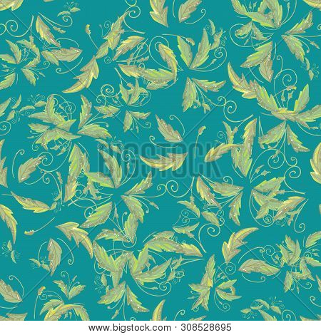 Grean Leaf Pattern  Hand Drawn Illustration With Grunge Simple Texture