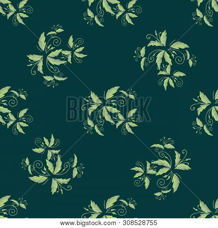 Grean Leaf Pattern  Hand Drawn Illustration With Grunge Simple Texture