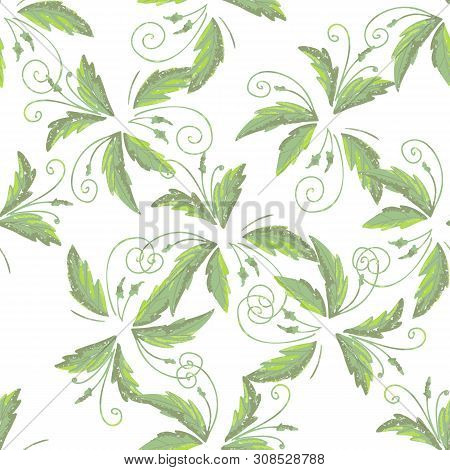 Grean Leaf Pattern  Hand Drawn Illustration With Grunge Simple Texture