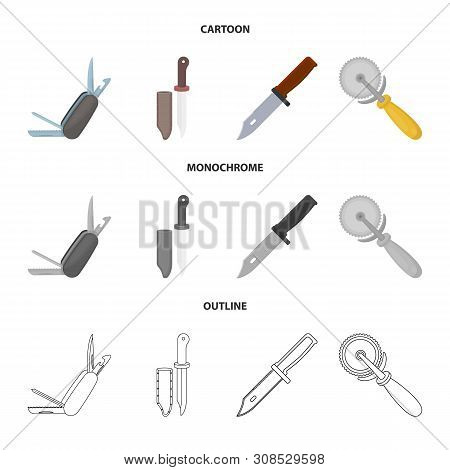 Vector Illustration Of Knife And Cut Symbol. Collection Of Knife And Flat Stock Vector Illustration.