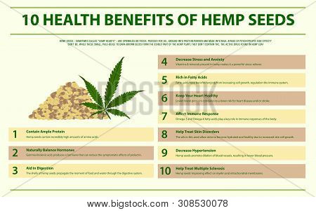10 Health Benefits Of Hemp Seeds Horizontal Infographic, Healthcare And Medical Illustration About C