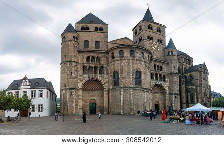 Trier, Germany- September 29: People In Front Of Cathedral Of Saint Peter  In Trier, Germany, On Sep
