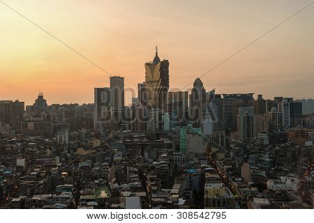 Image Of Macau (macao), China. Skyscraper Hotel And Casino Building At Downtown In Macau (macao).