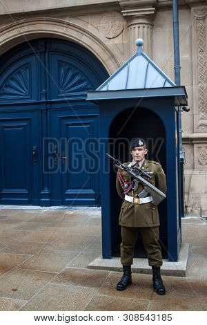 Luxembourg, November 17: Guard In Front Of Grand Ducal Palace In Luxembourg On November 17, 2012.  I