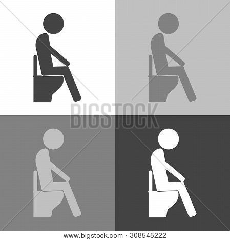 Vector Man Sitting In Toilet. Vector Set Icon On White-grey-black Color