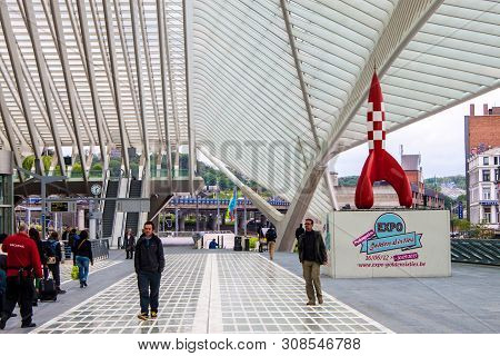Liege, Belgium - May 13: Futuristic Liege-guillemins Railway Station On May 13, 2013 In Belgium. Sta