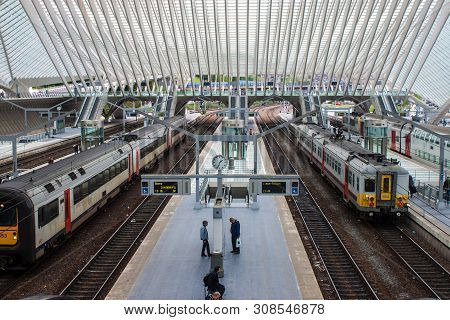 Liege, Belgium - May 13: Futuristic Liege-guillemins Railway Station On May 13, 2013 In Belgium. Sta